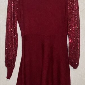Elegant Red Dress with Sequin Sleeves
